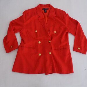 Vintage 90S J.G. Hook Red 55% Linen Double Breasted Blazer 14P